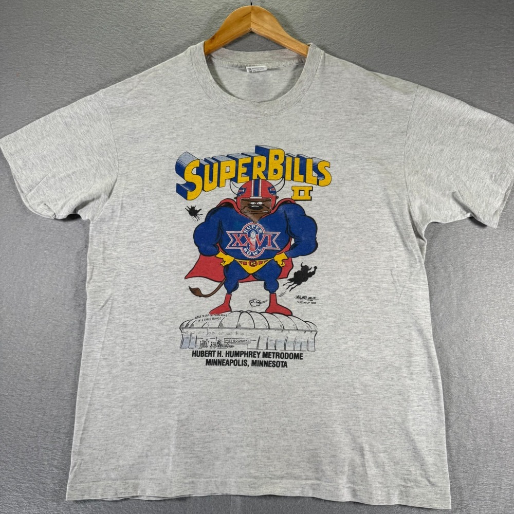 Vintage Super Buffalo Bills‎ T-Shirt Adult XL Gray Character Tee NFL Football